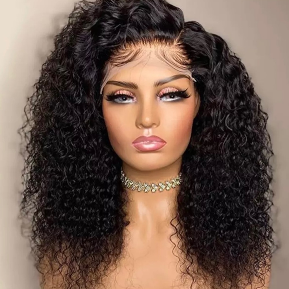 Black medium long curly lace front wig 24 inch